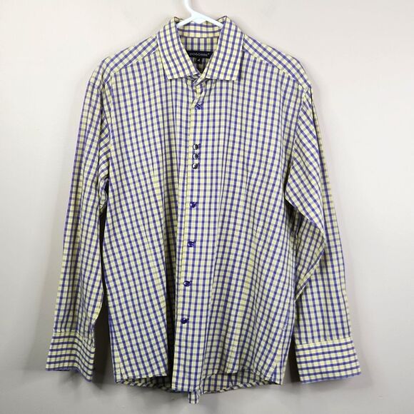Bogosse Plaid Pattern Cotton Full Button Down Shirt Size 4 US Large - Picture 1 of 8